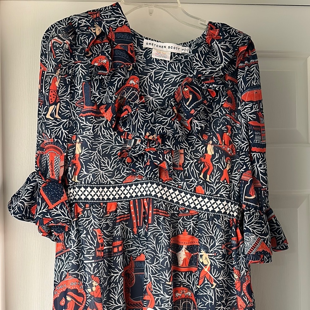 Gretchen Scott Palanquin
Party Navy Blue Red V-Neck
Ruffles Women's Small